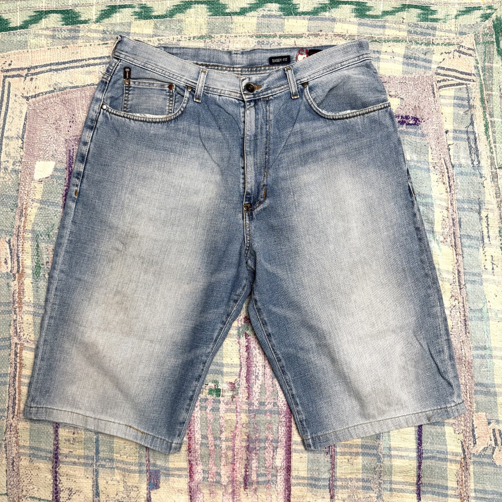 Vintage Y2K Ecko Unltd Light Wash Denim Short 38 Embroidered Pocket Rhino Baggy - Picture 2 of 13